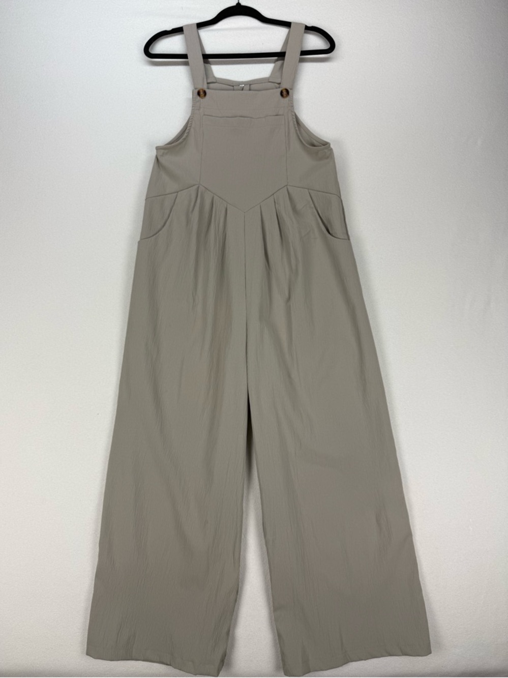 Wide-Leg Taupe Overalls Jumpsuit Crepe Fabric